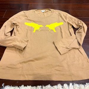 Jcrew cotton sweater with two neon yellow birds